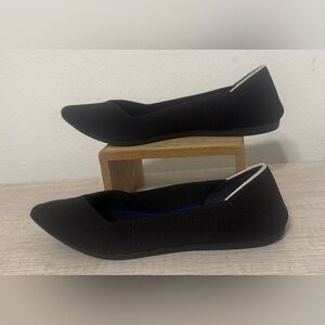 Rothy's Black And White Halo Pointed Toe Ballet Flats Knit Washable Chic 6.5